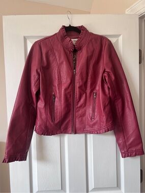 Cato Women's Berry Red Faux Leather Jacket
